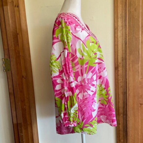 BARBARA GERWIT Cotton Tunic Top Pink Green Floral Print L - Picture 8 of 16